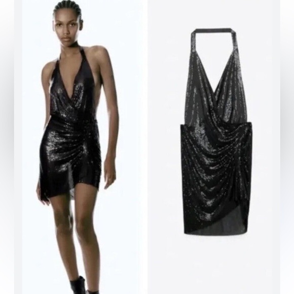 Zara Metallic Shiny Halter Mesh backless dress. - Picture 3 of 5